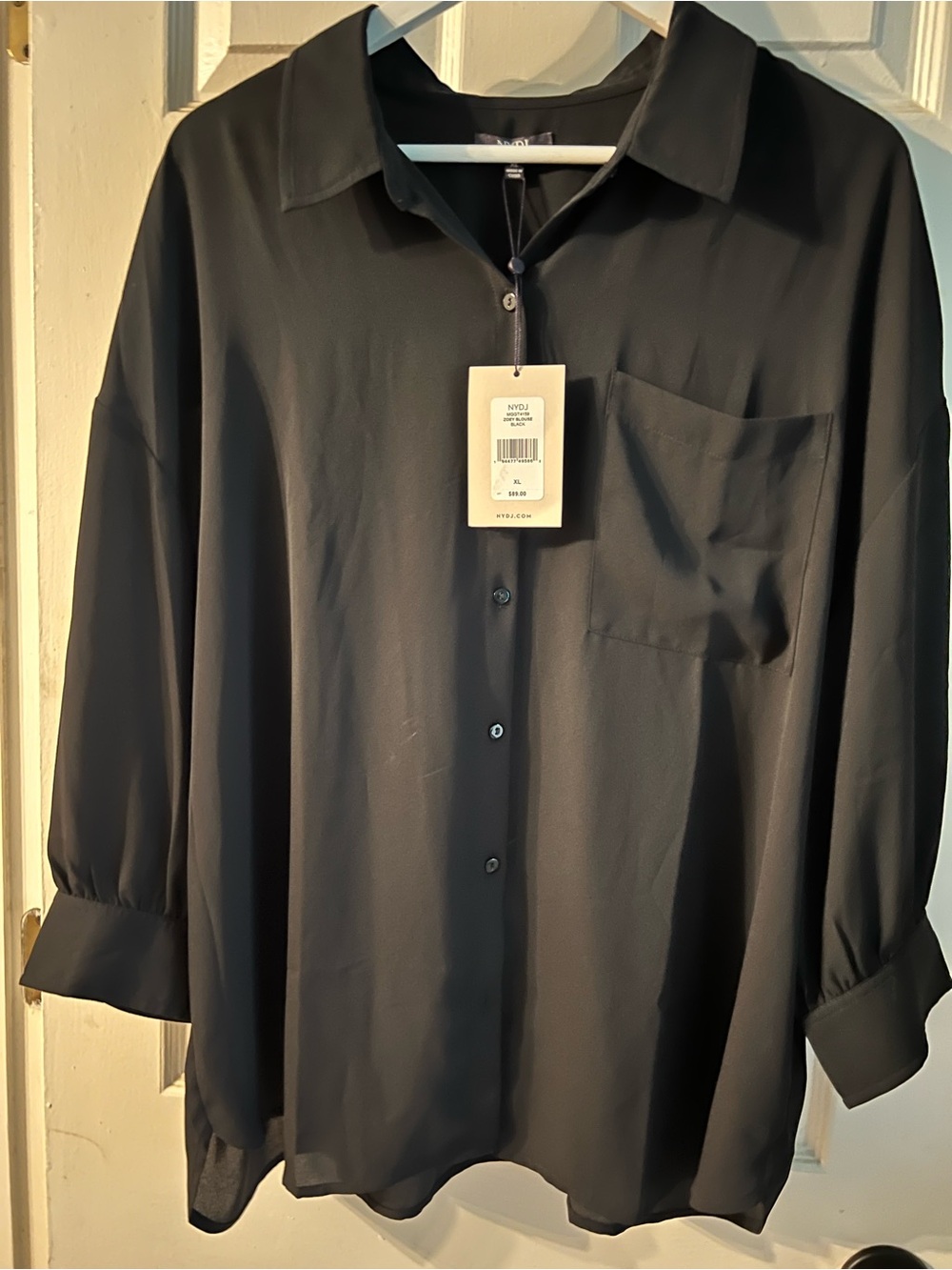 NYDJ Women’s Black Button-Front Casual Shirt with Chest Pocket